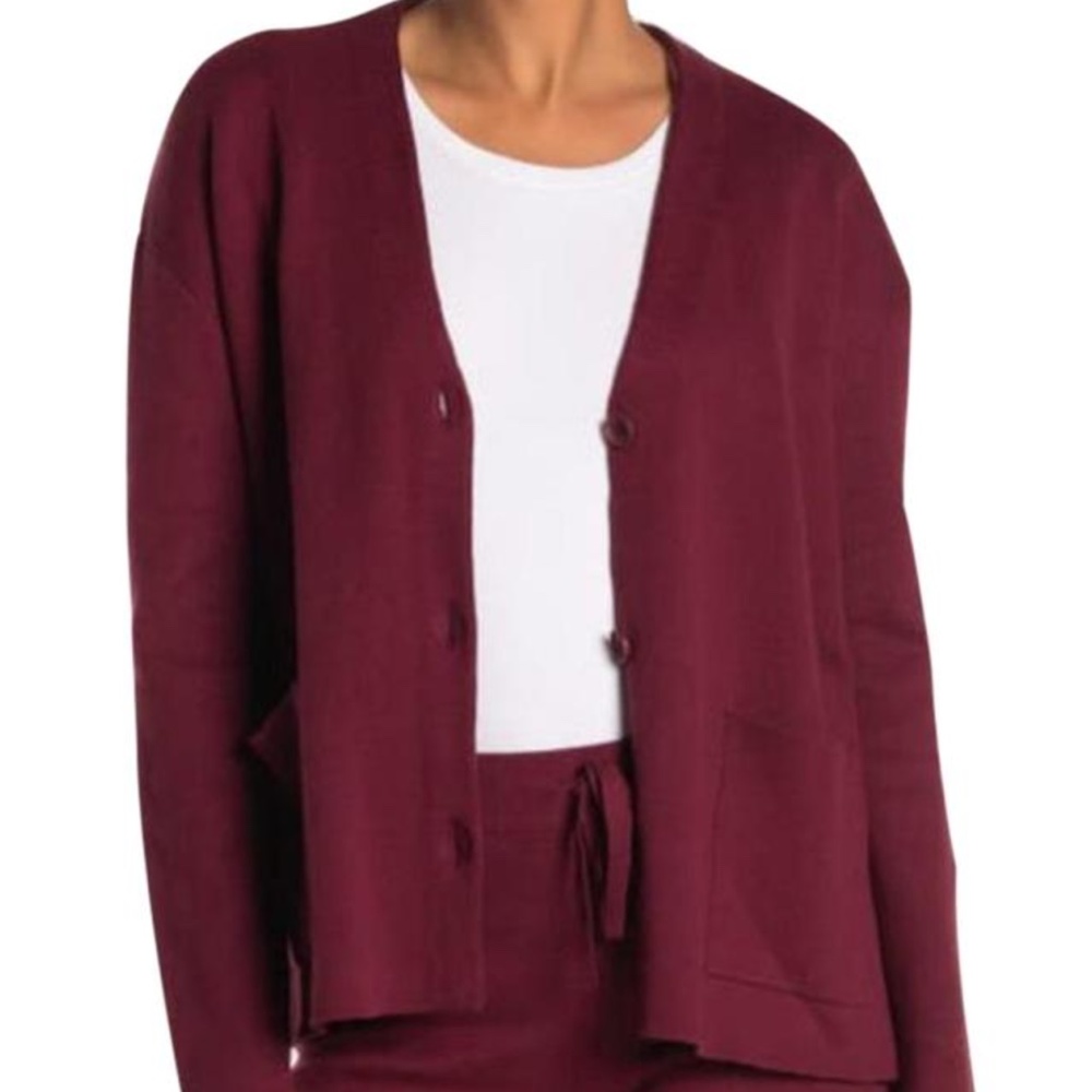 Michael Stars Red Milano V-neck Dolman Cardigan in Pinot Loose Fitting